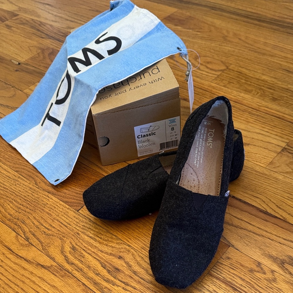 TOMS Black Wool Slip-Ons